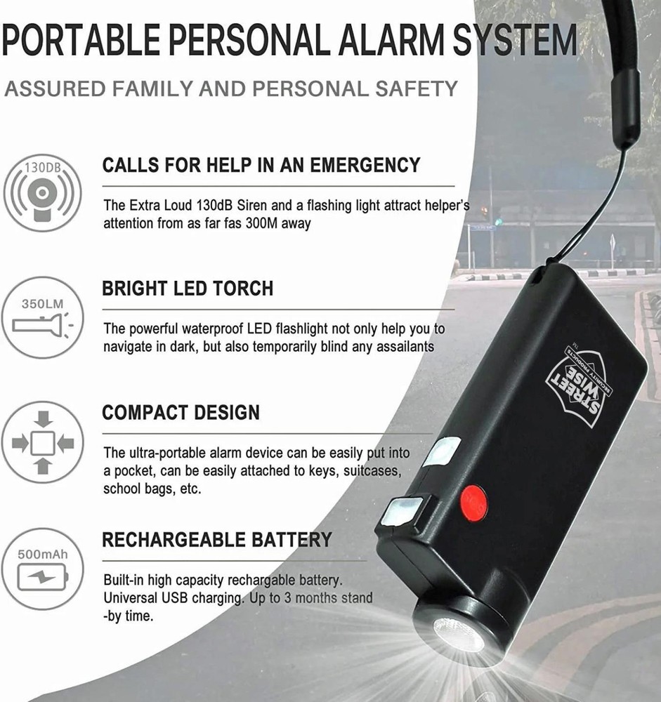 Personal Knight Security ALARM And Flashlight With a Blinding Lumen Strobe Light