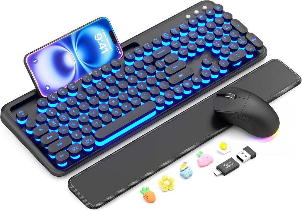 Wireless Keyboard and Mouse Combo - Backlit Typewriter Keyboard with Magnetic Wr