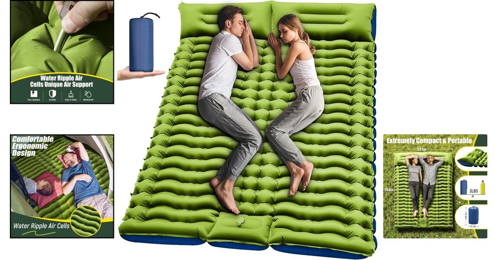 Ultra-Thick 4" Inflatable Double Sleeping Pad for Couples, Compact & Portable