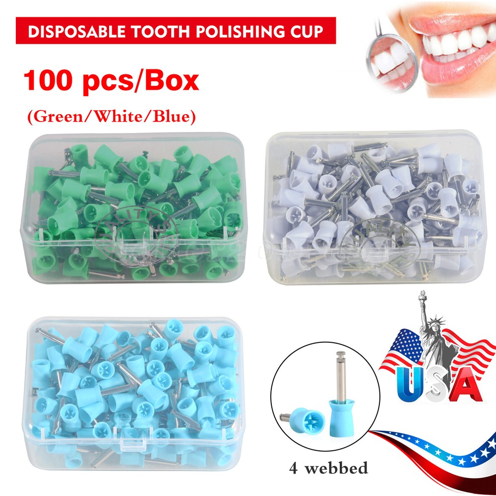 100Pcs Dental Prophy Cup Rubber Brush Polishing Tooth Latch Type 4Webbed OR