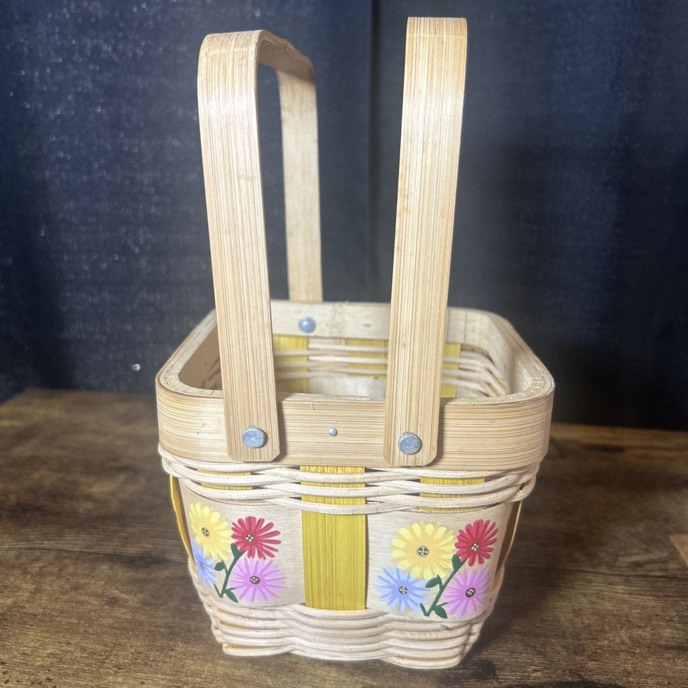 Painted Basket Double Hinge Handles Split Light Color Wood Floral Easter Spring