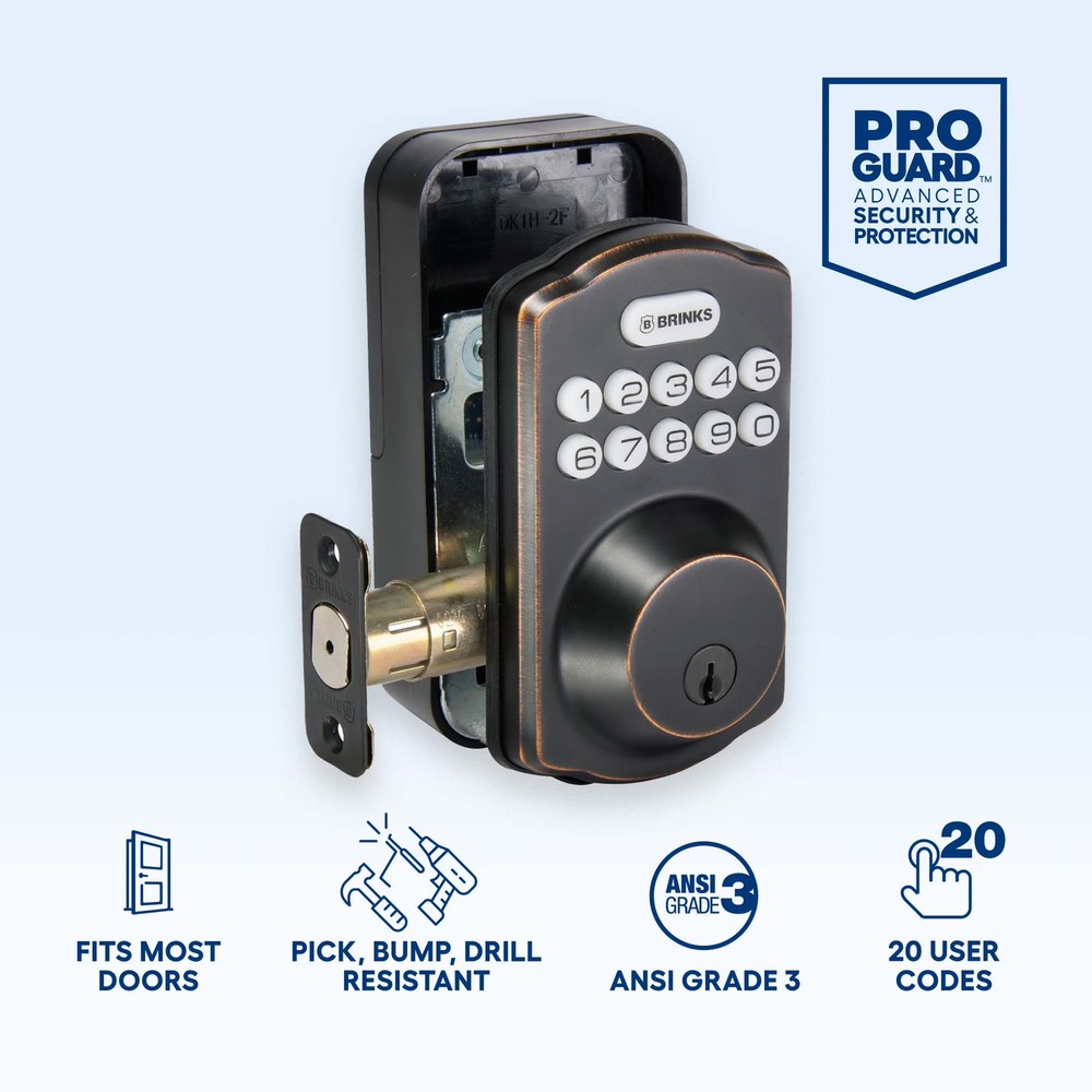 Brinks Electronic Keypad Single Cylinder Deadbolt Lock, Tuscan Bronze Finish