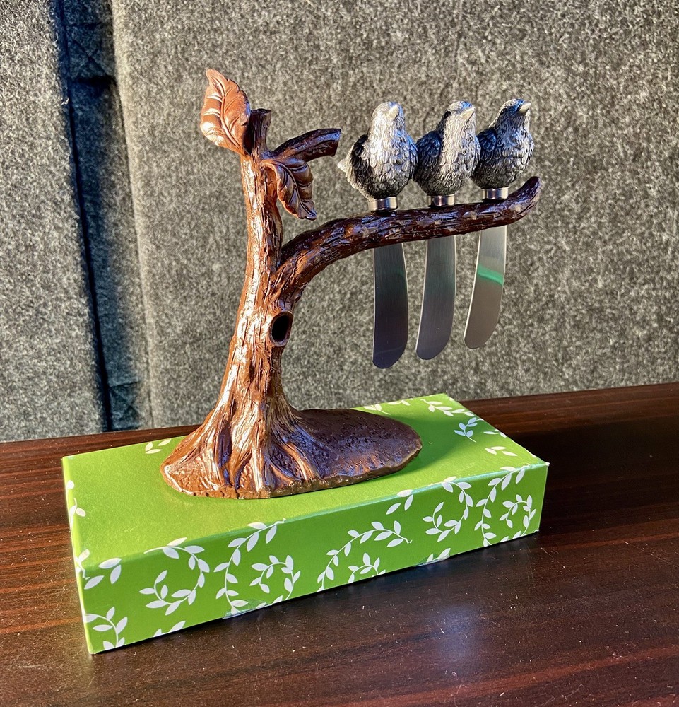 7” 3 Birds On a Tree SPREADERS Unique Four Corners Kitchen Tools Farm Decor NEW