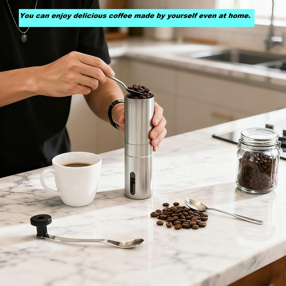 Manual Coffee Grinder with Ceramic Conical Burr - Large size, Silver-white