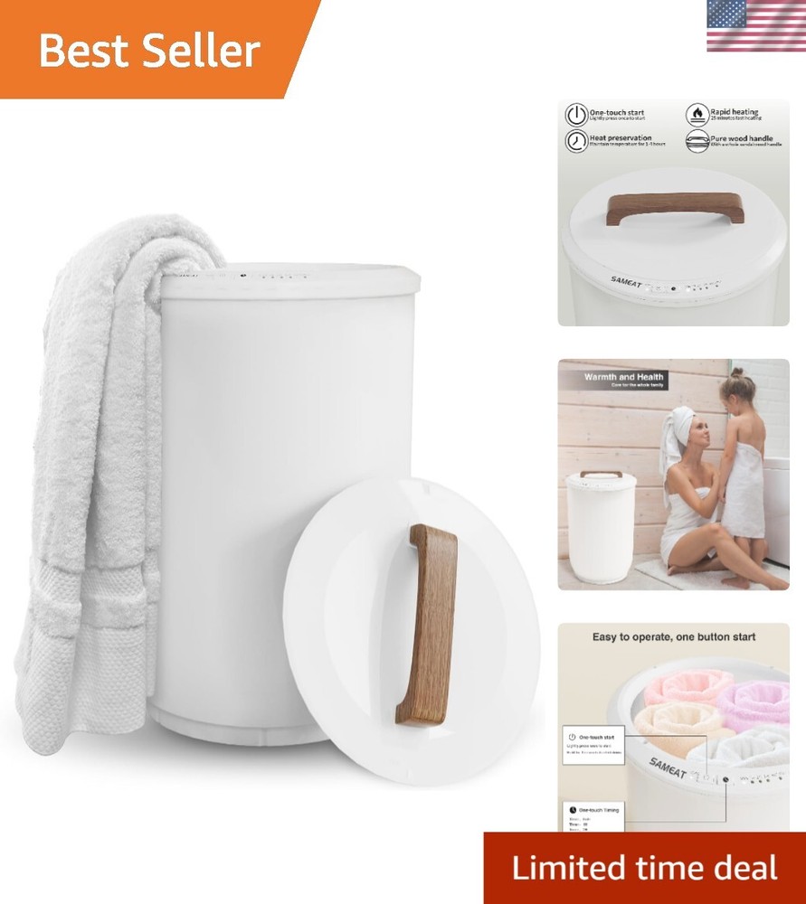 Extra Large Heated Towel Warmer with Timer - Safe Auto Shut Off & Wood Handle