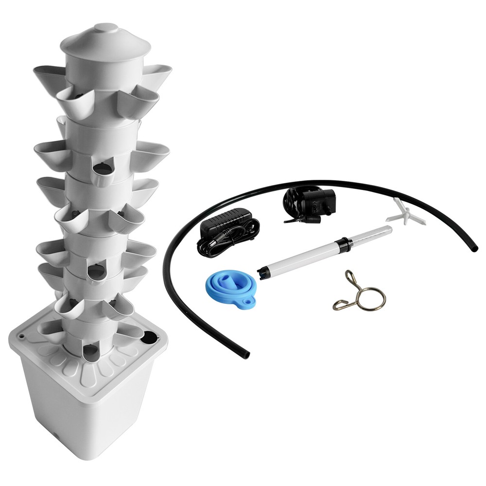 White 30 Plants Home Gardening System w/ Pump +Tank Easy To Move Space-Saving