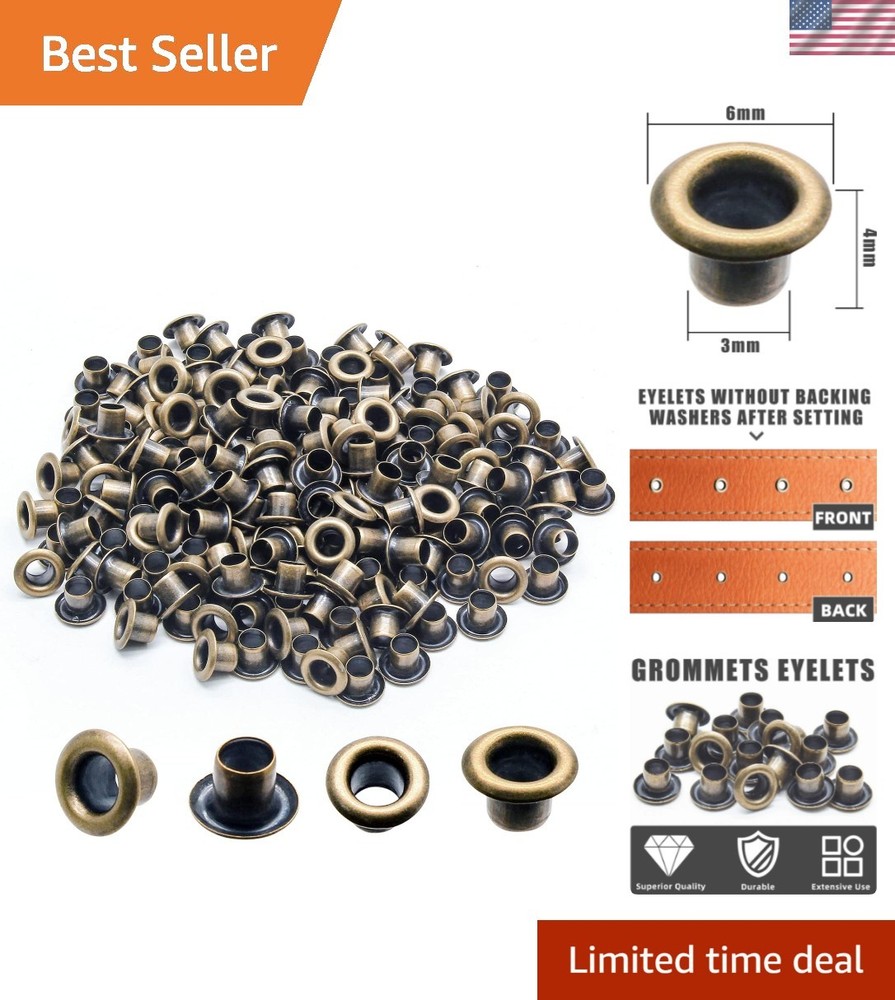 User-Friendly 200 Piece Grommet Kit - 3mm Antique Brass Eyelets for DIY Elegance