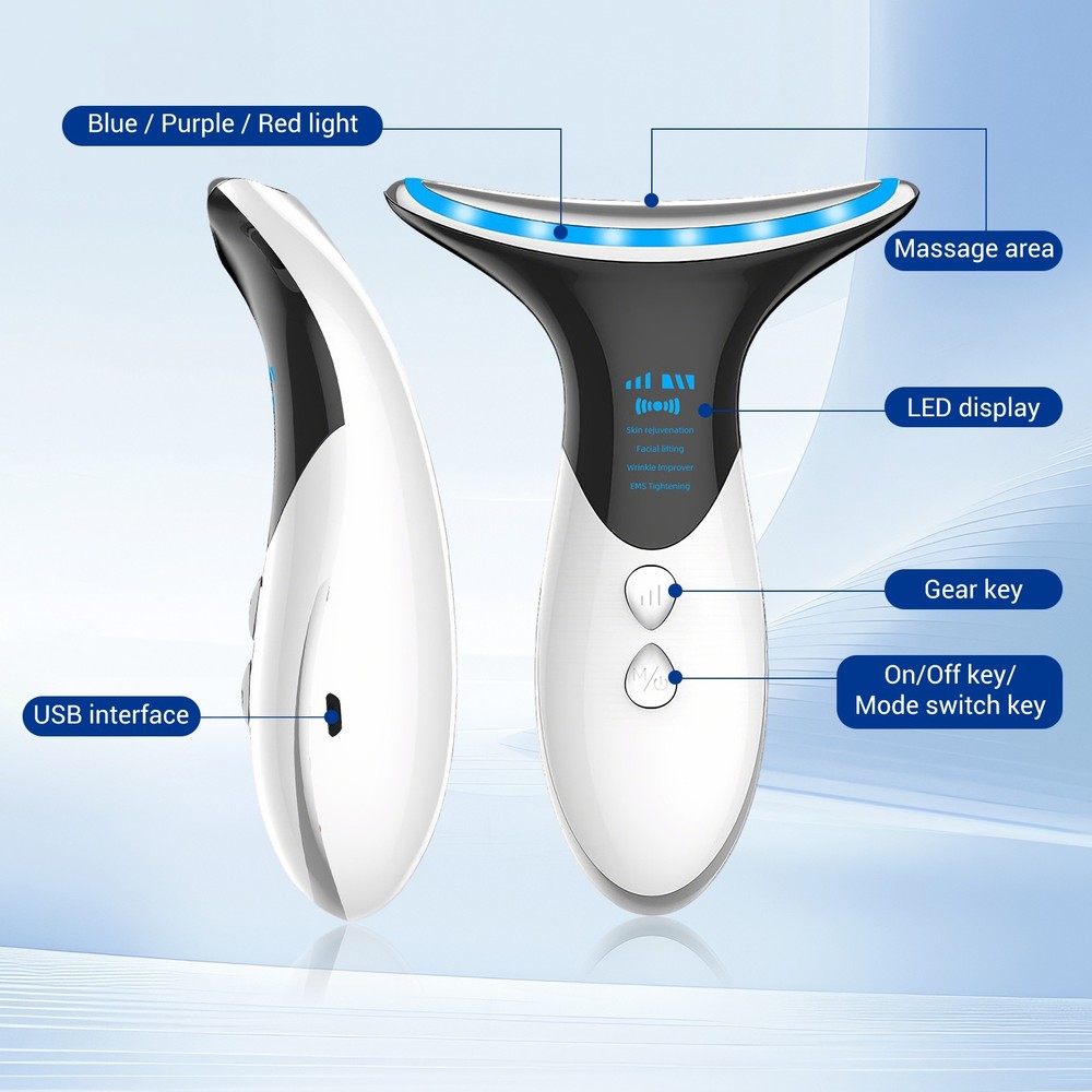 Neck Beauty Device Microcurrent LED Light Therapy For Face Neck Firming