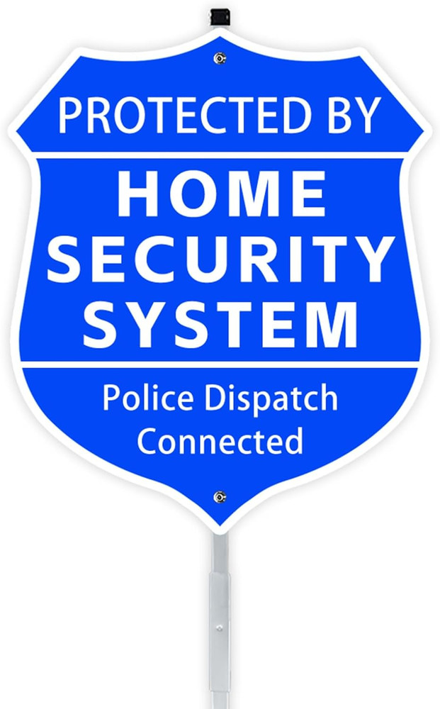 Home Security Yard Sign 9x28 Shield w Stake Protected By Security System Warning