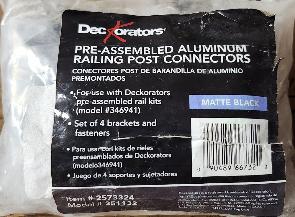 Deckorators Deck Rail Connectors-4pc Preassembled Aluminum Railing Post Matte Bl