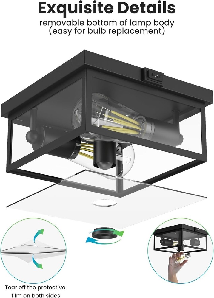 Outdoor Ceiling Light with Motion Sensor, Flush Mount Porch Light