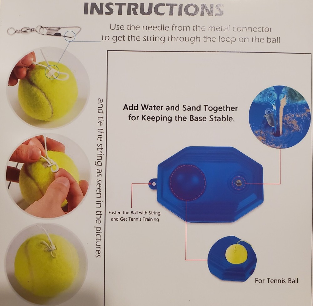 Solo/single tennis trainer, practice kit with base, string, and one ball