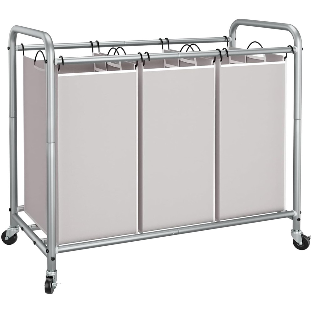 Eco-Friendly 3-Compartment Laundry Organizer with Rolling Wheels - Stylish Gray