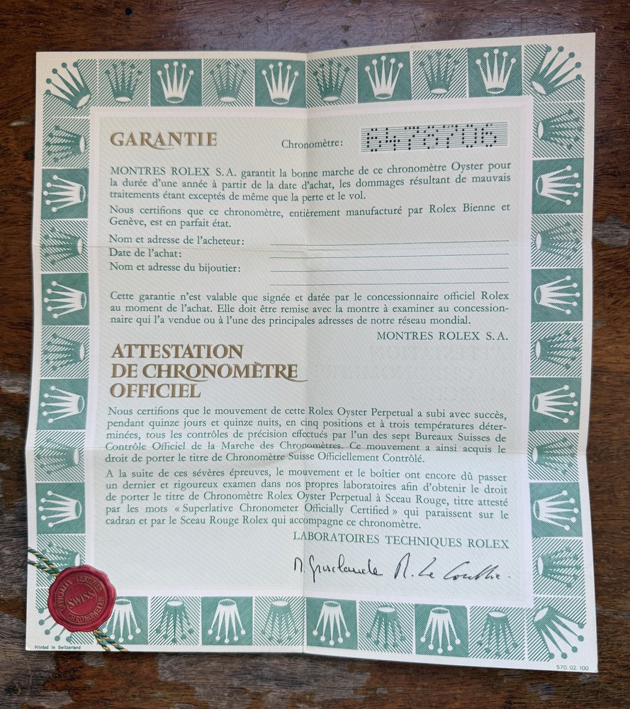 Vintage genuine Rolex  Guarantee