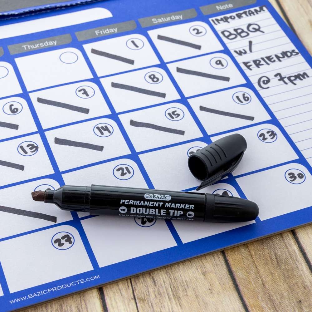 BAZIC Permanent Marker Dual Fine Tip Chisel Point Black Marker (2/Pack), 24-Pack