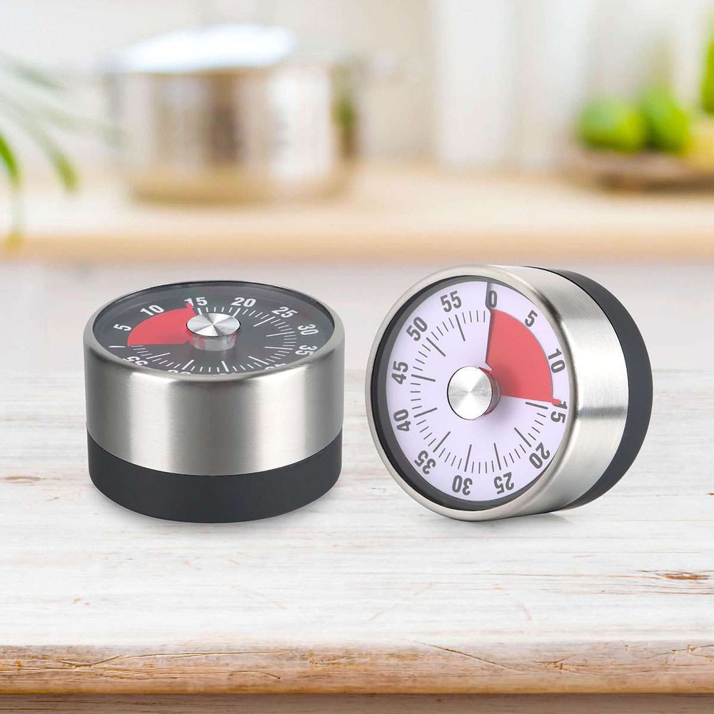 Mechanical Kitchen Timer 60min Countdown Cooking Reminder Visual Magnetic Alarm