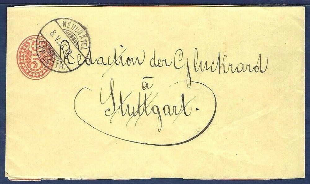 SWITZERLAND Postal Wrapper Neuchatel to Stuttgart, Germany 1895