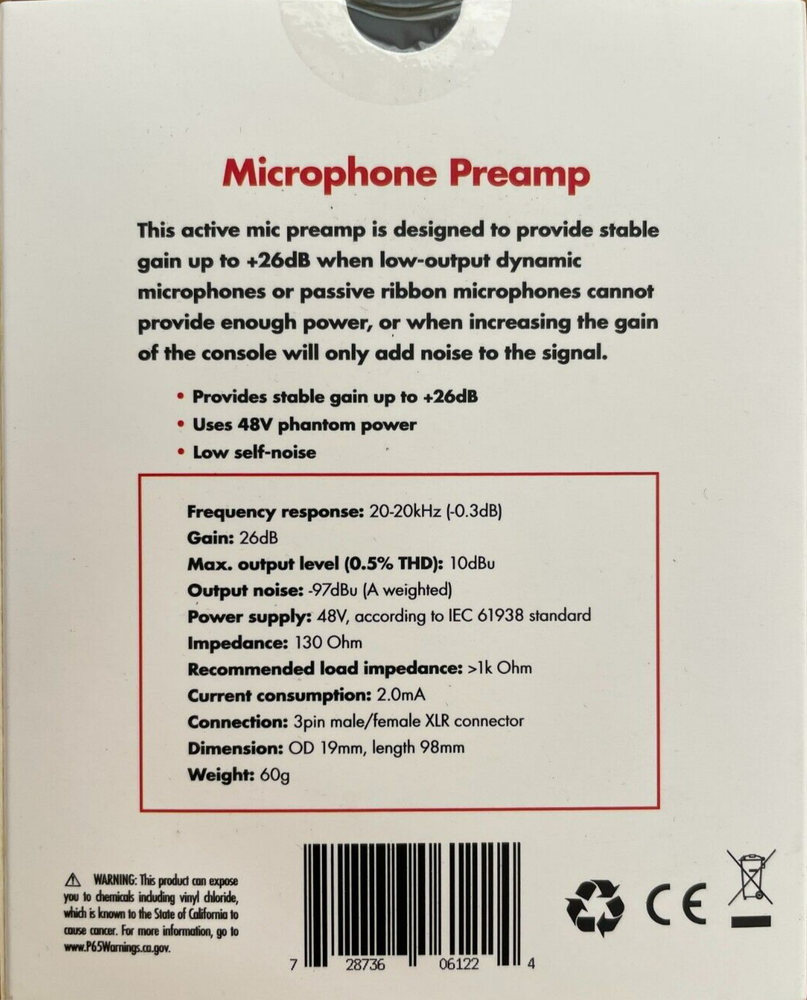 Hosa - MPA-149 - XLR In-Line Active Microphone Preamp