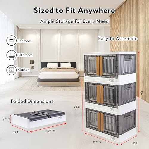 Quik Box 8.5 Gallon Stackable Storage Bins with Doors, Collapsible Organizer