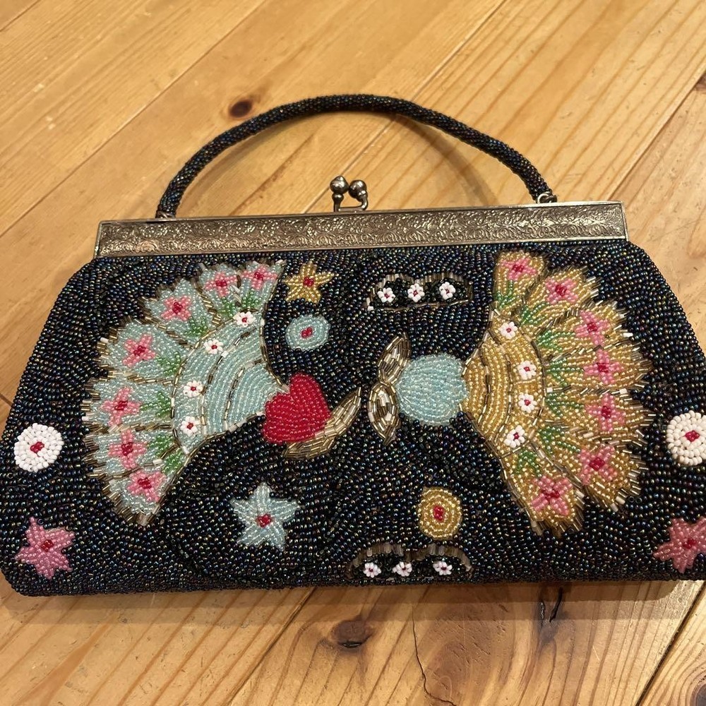 Japanese Vintage Beaded Evening Bag – Multi-Color Peacock