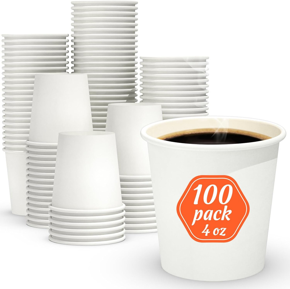 100 Count Disposable 4 Oz White Paper Cups for Cold and Hot Drinks