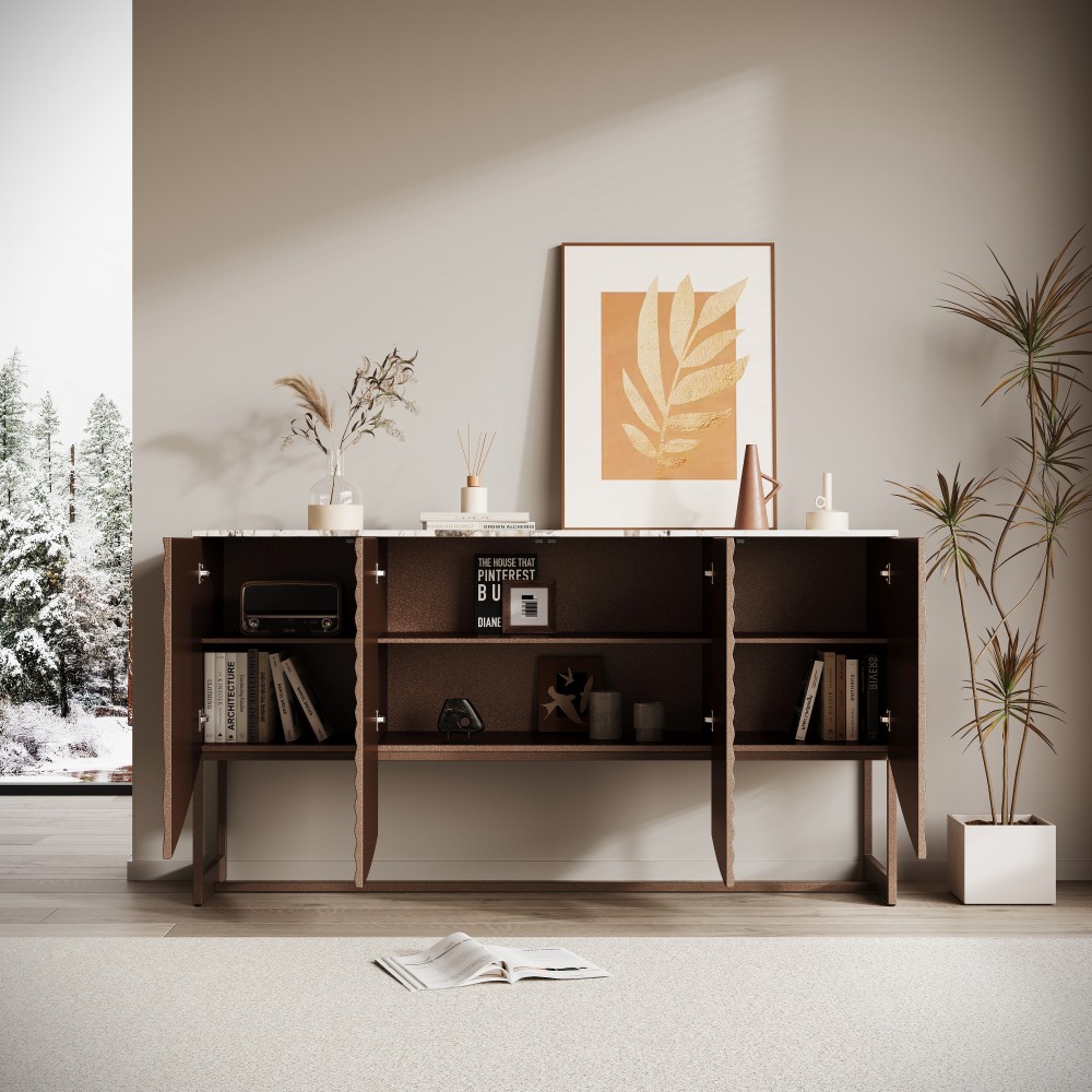 Unique 3 D wave texture sideboard, marble-like sticker counter top, modern style