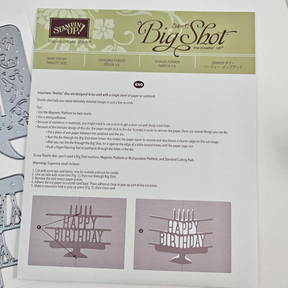 Stampin Up Big Shot Party Pop Up Thinlits Dies