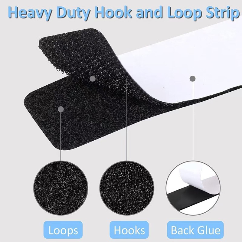20 Sets Heavy Duty Hook & Loop Adhesive Strips 1x4” Black Sticky Back Fastener