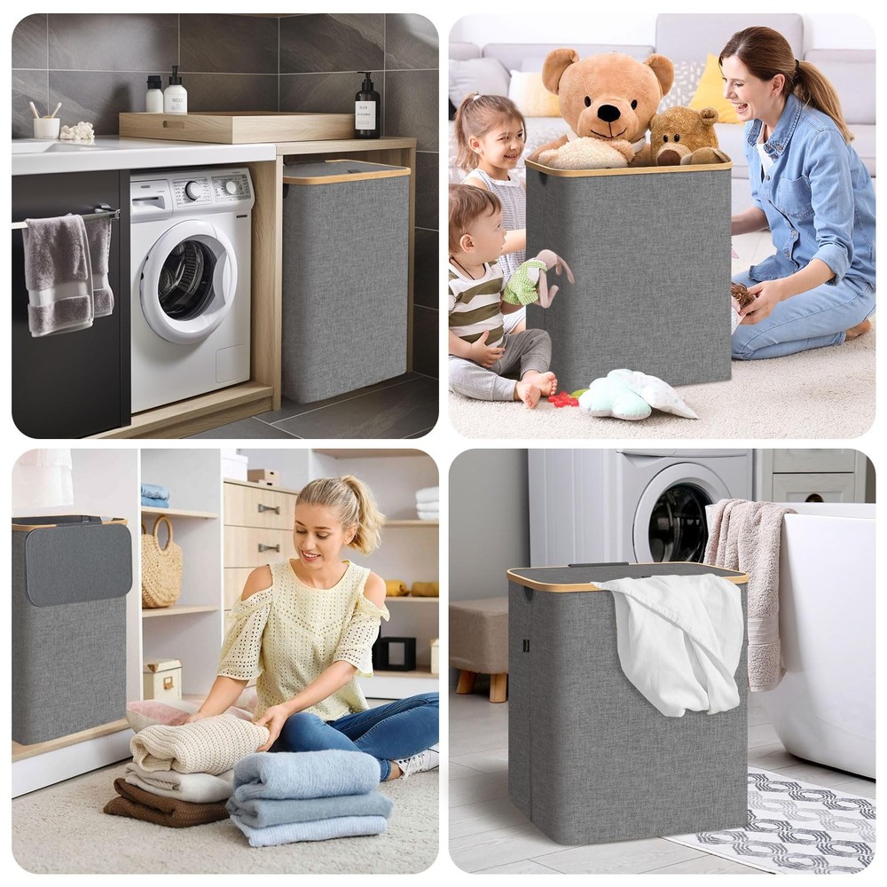 BALEINE 100L Laundry Hamper w/ Lid Bamboo Handles