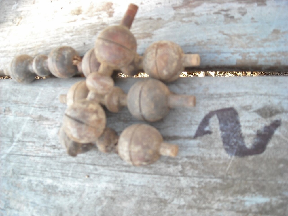 Thirty Five Small Wood & Brass Mostly Finial Type Spindles