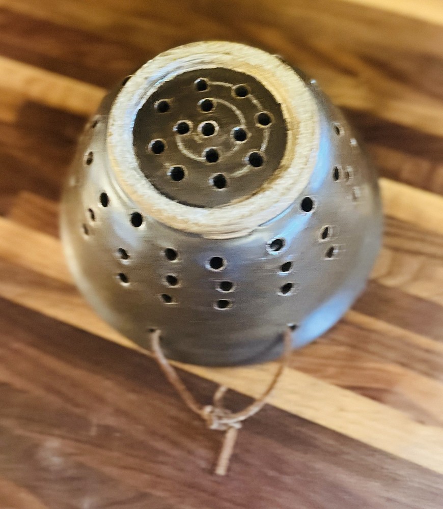Handmade Ceramic Berry Strainer Bowl W/Leather Hanging Strap