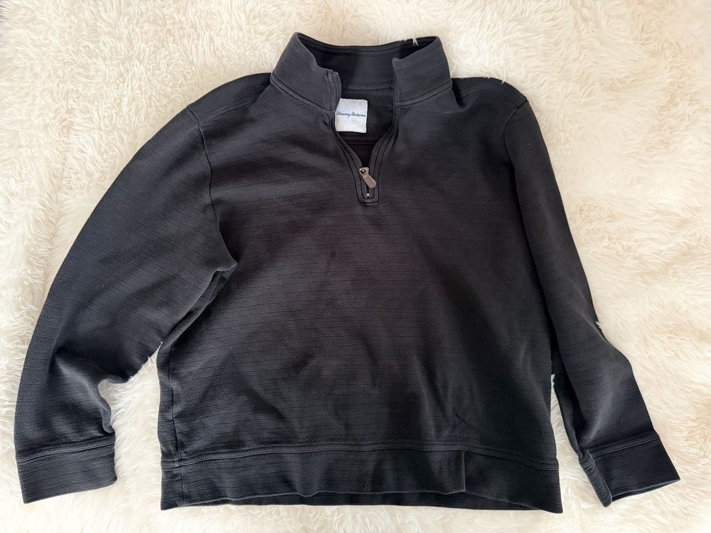 Tommy Bahama Black Textured Quarter-Zip Pullover Size XL