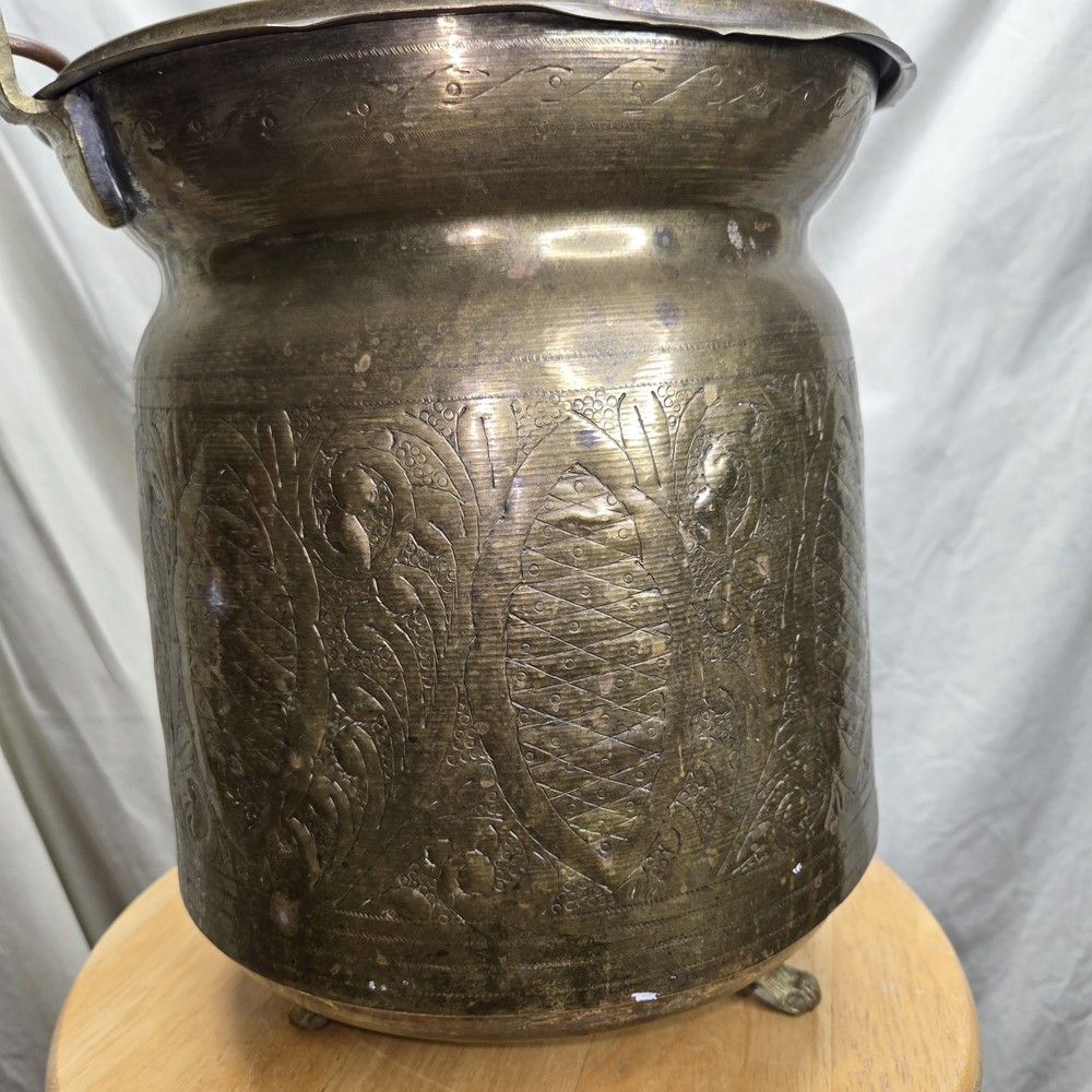 Antique Handmade Hammered Engraved Solid Brass/copper Middle Eastern Pot Bucket