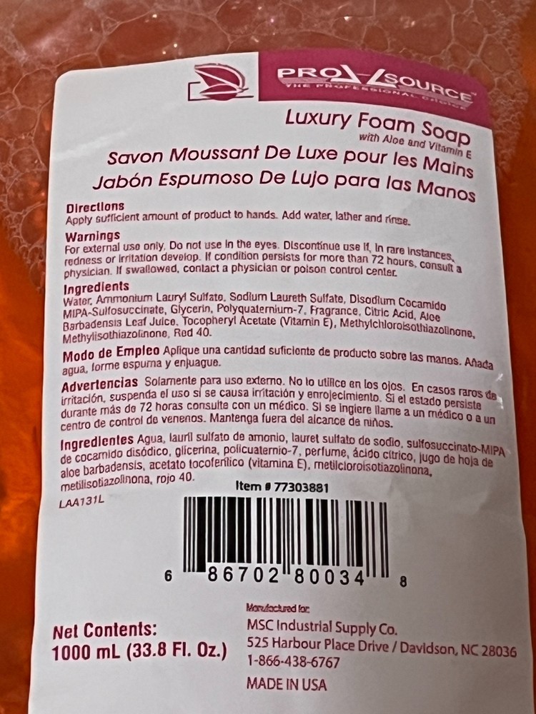PRO SOURCE Luxury foam Soap: 1,000 mL Dispenser Refill w/ pump