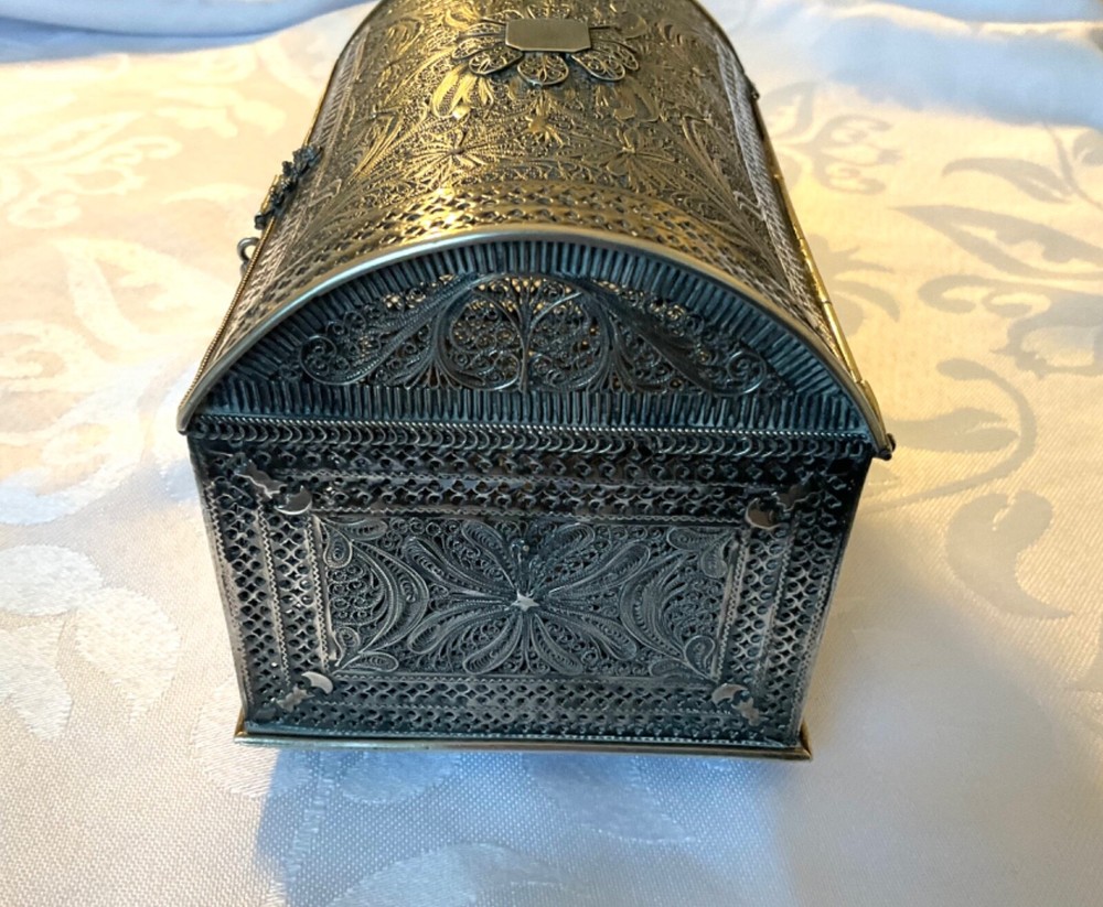 Antique large Solid Silver Filigree Box