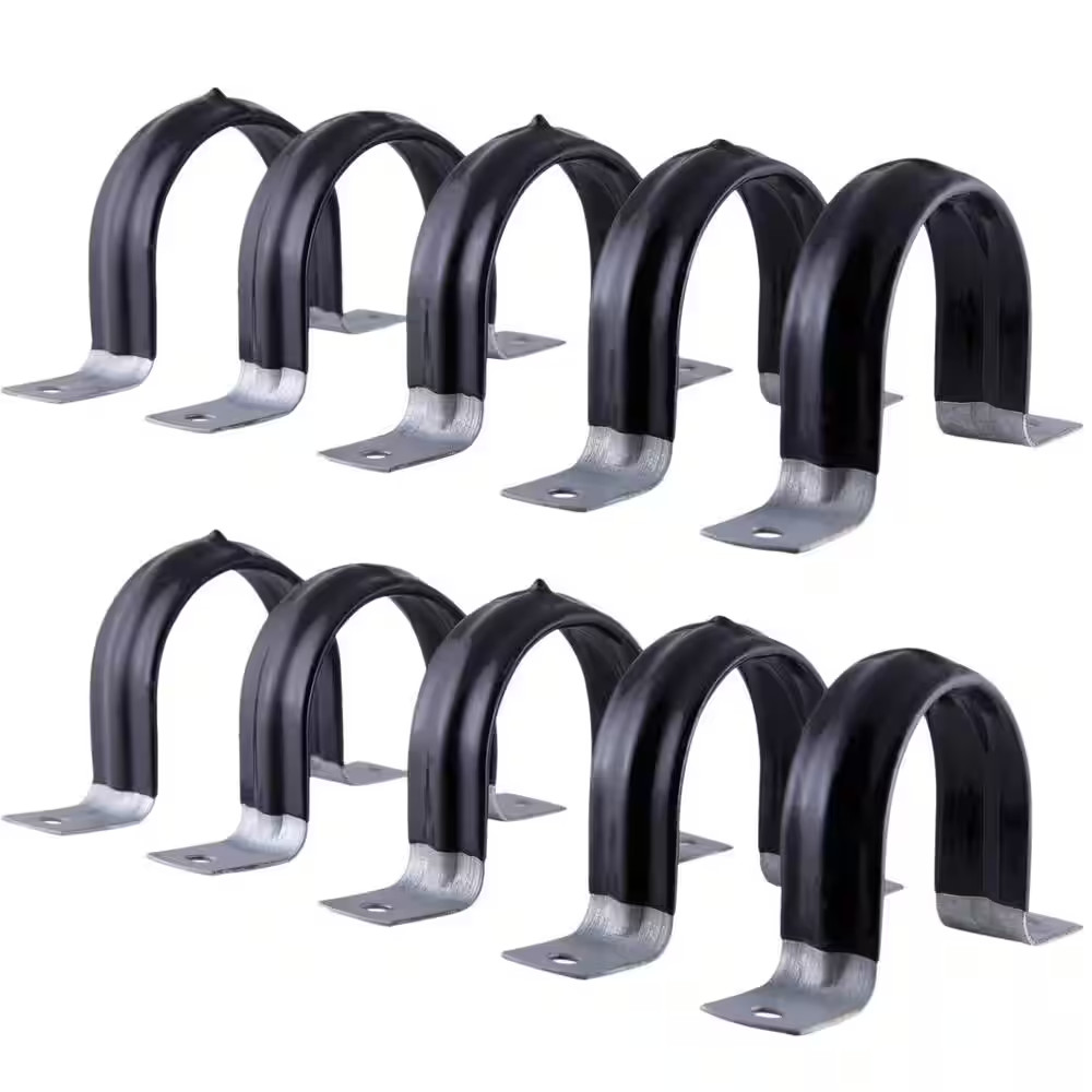 Pipe Strap U Bracket Plastic Coated Galvanized Steel 4 in 2-Hole (10-Pack)