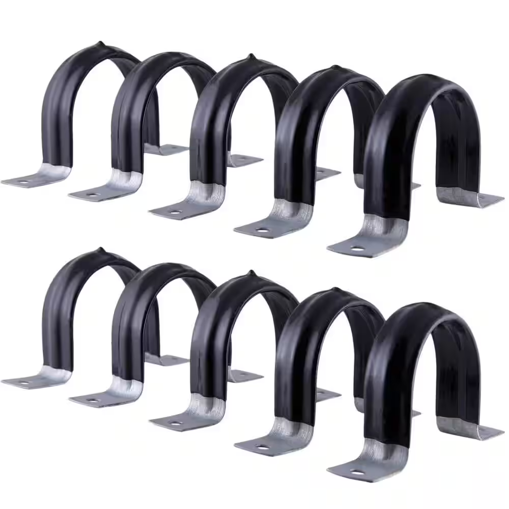 Pipe Strap U Bracket Plastic Coated Galvanized Steel 4 in 2-Hole (10-Pack)