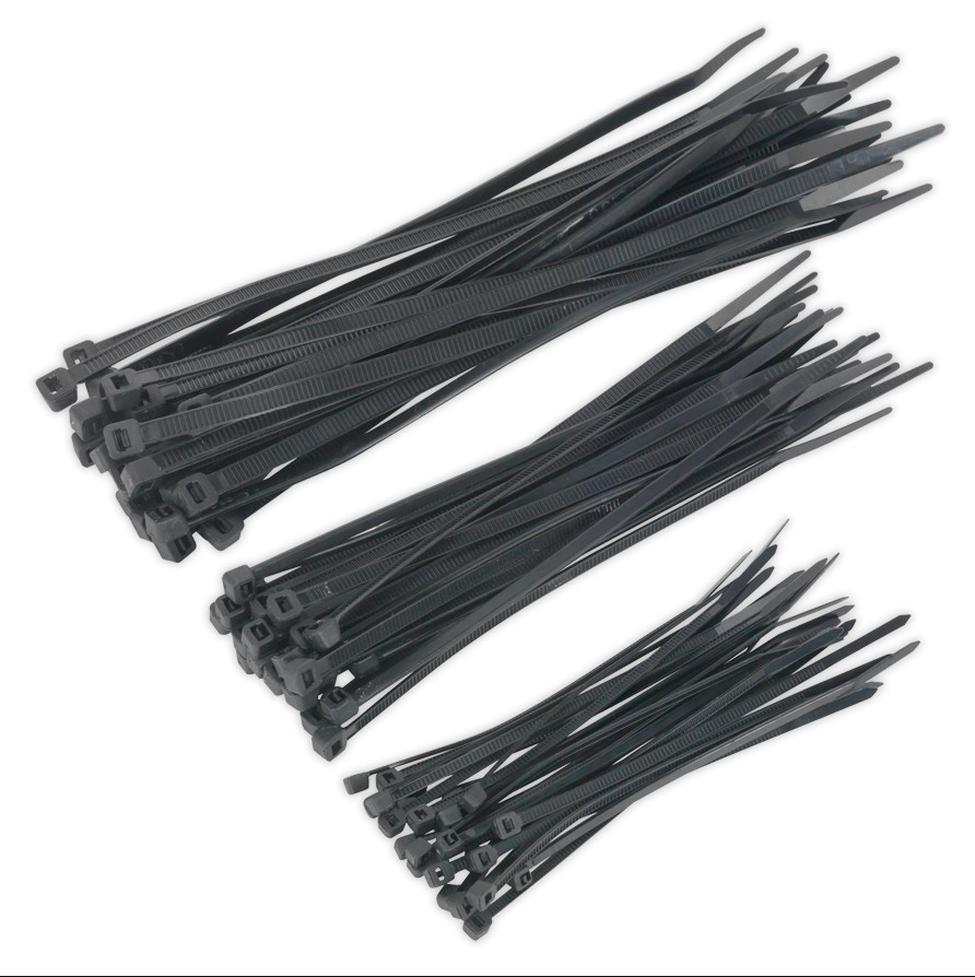 100 pc CABLE TIES Assorted Sizes Black Plastic ZIP Tie Wire Cord Organizer Pack