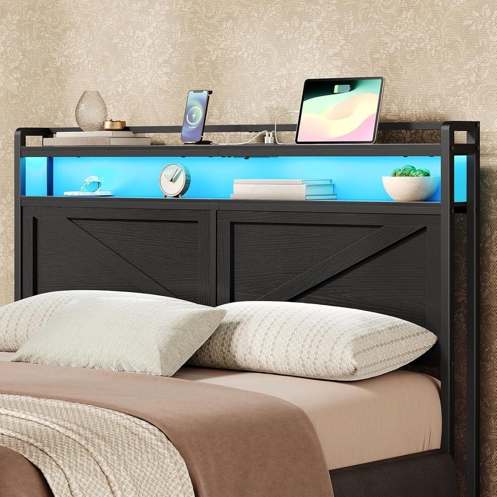 Queen Headboard Headboard w/Charging Station Storage Headboard Height Adjustable