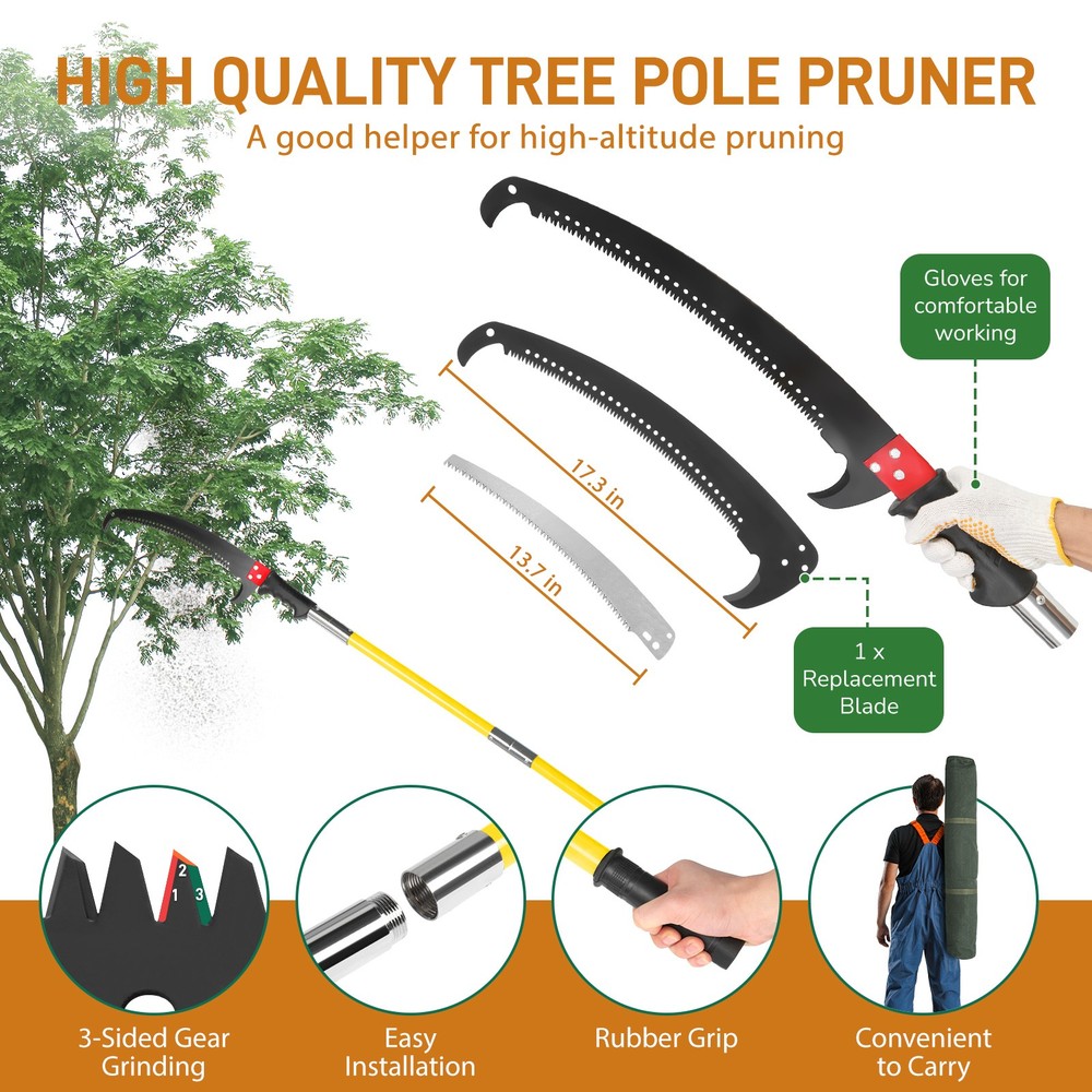 30FT Manual Pole Saw Tree Trimmers Long Handle Pruner with bag