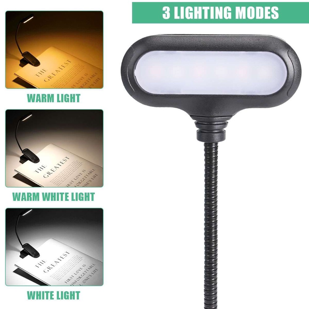 Flexible Rechargeable LED Book Light With 3 Light Modes Easy Clip Reading Lamp