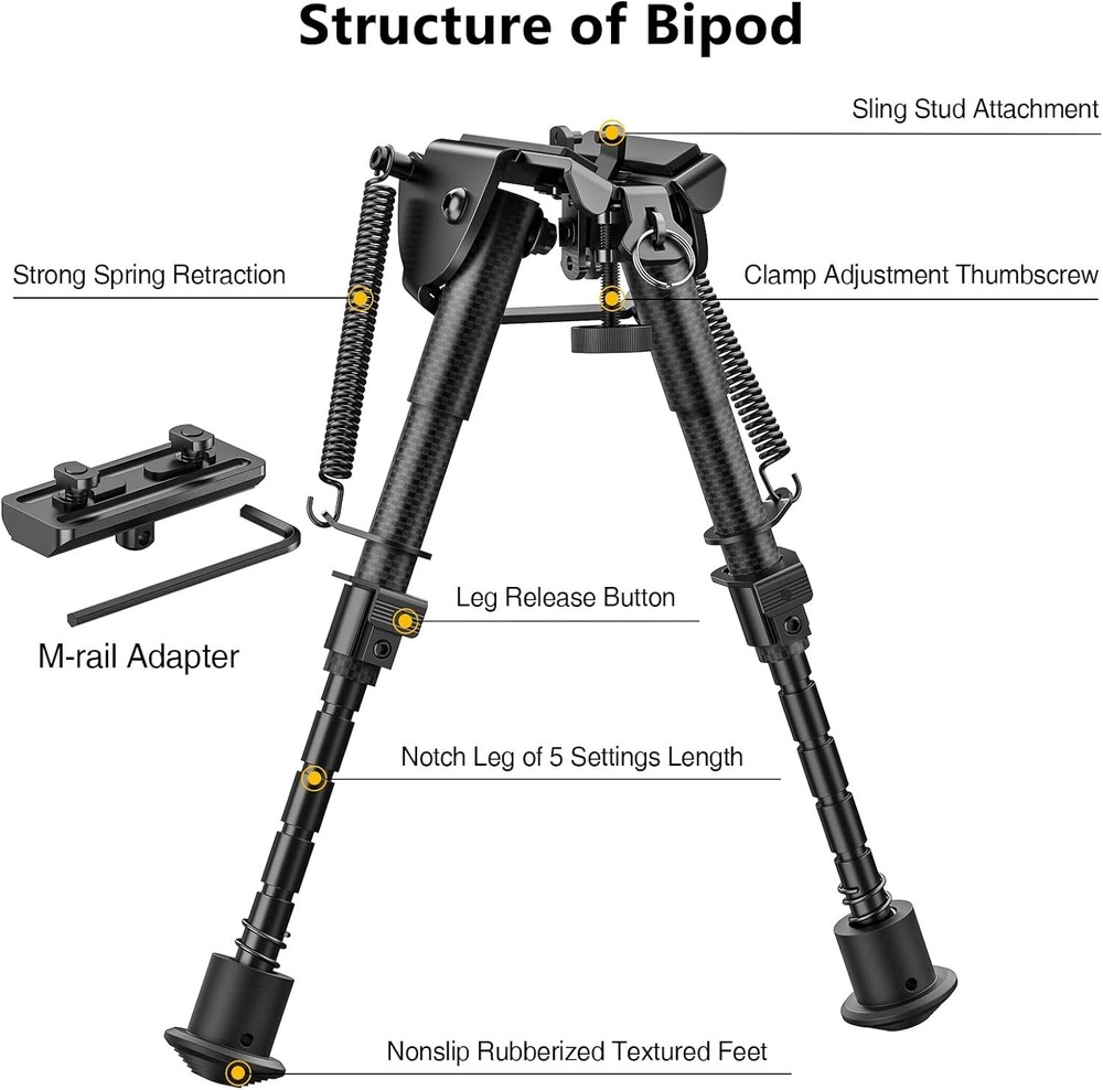 Robust 6-9 Inches Adjustable Bipod with Rubberized Feet for Ultimate Support