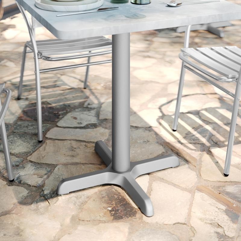 22'' x 22'' Restaurant Table X-Base with 3'' Dia. Table Height Column in Silver