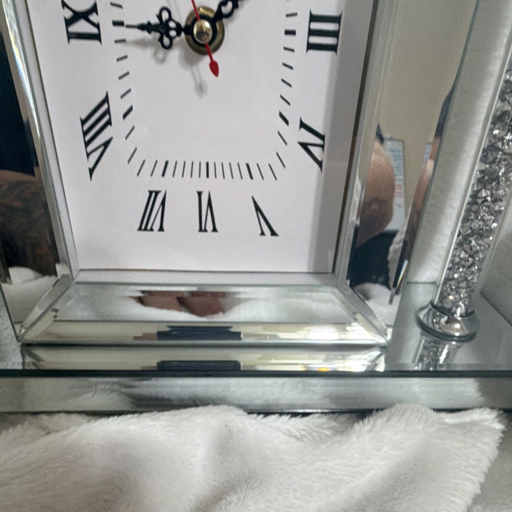 Silver Mirrored Glass Mantel Clock Roman Numerals Quartz Modern Rectangularruns