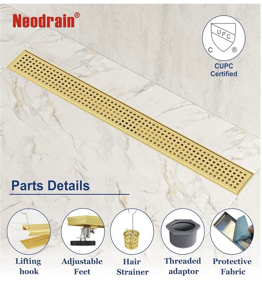24" Linear Shower Floor Drain | Brushed Brass