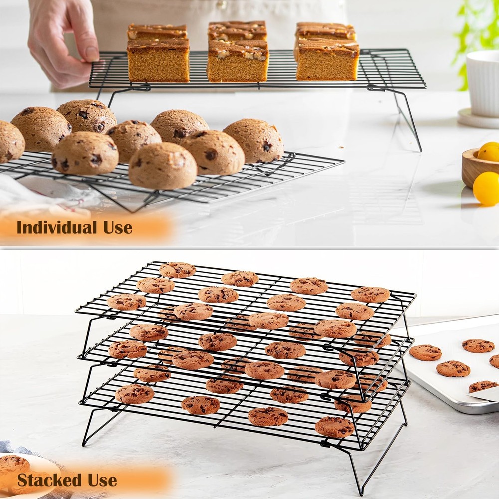 2-Tier Cooling Racks for Cooking and Baking - 13" x 9.6" Stackable Heavy Duty...