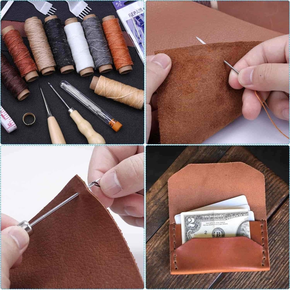 35 Pcs Leather Pouch Kit with Hole Punch, Tools & Needles for Beginners