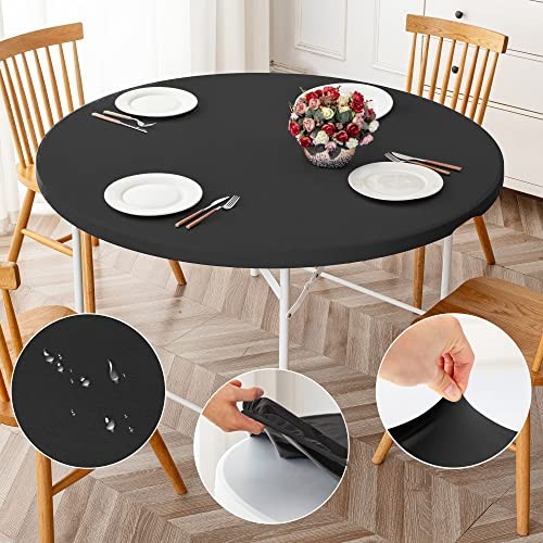 Round Fitted Tablecloth 2 Pack Tablecloth Fit Table up 32"-36" Diameter Black