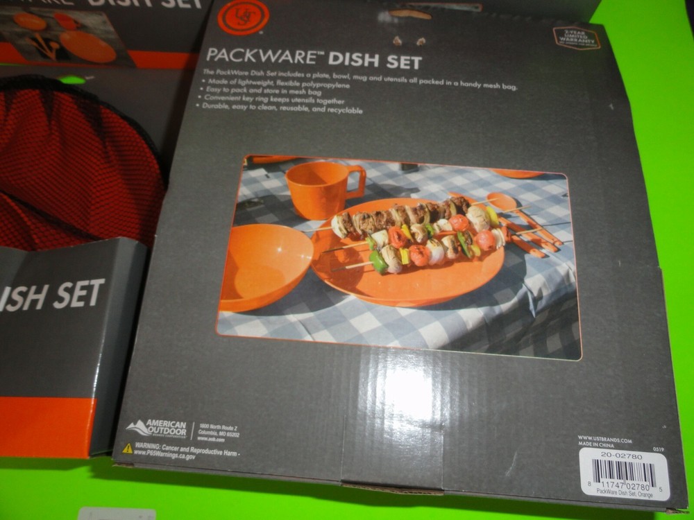 (4) SETS Packware Dish Plate Bowl Cup Utensils Mesh Storage Bag Hiking Camping