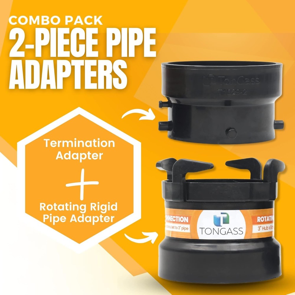 2 x Combo Pack RV Sewer Hose Fitting Adapter - PVC Connection 3 inches, Black